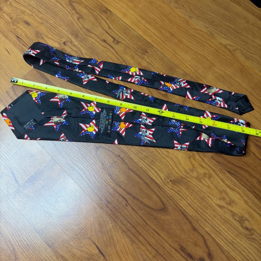 Looney Tunes Mania Men's Tie American Flag Stars 1995 90s Patriotic Warner Bros - Picture 7 of 8